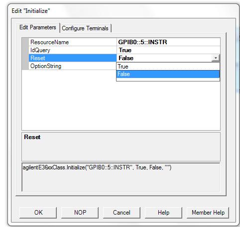 8) Double click on the <Double-Click to Add Operation> bar of the HPE3631A IVI Driver. Now you get the dialog box which you will use to perform the desired task with the instrument.