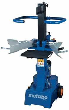 LOG SPLITTERS With mobile stand for a back-friendly working height and easy transportation Guide plates directly at the splitting point for better guidance of shorter wooden pieces 5 tonne splitting