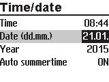 hours. This is the case when the time blinks on the display. Turn the rotary switch to (time/date). The current time is selected (gray background).