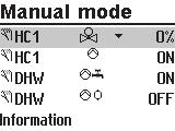 Manual mode 4 Manual mode Switch to manual mode to configure all outputs (see section 12). NOTICE The frost protection does not function when the controller is in manual mode.
