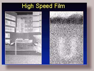 A high speed, ISO 400 film produces a coarser grain with less apparent sharpness in the image.