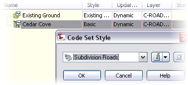 You see the labels when the Subdivision Roads code set style is assigned to the corridor section data. 19. Click OK.