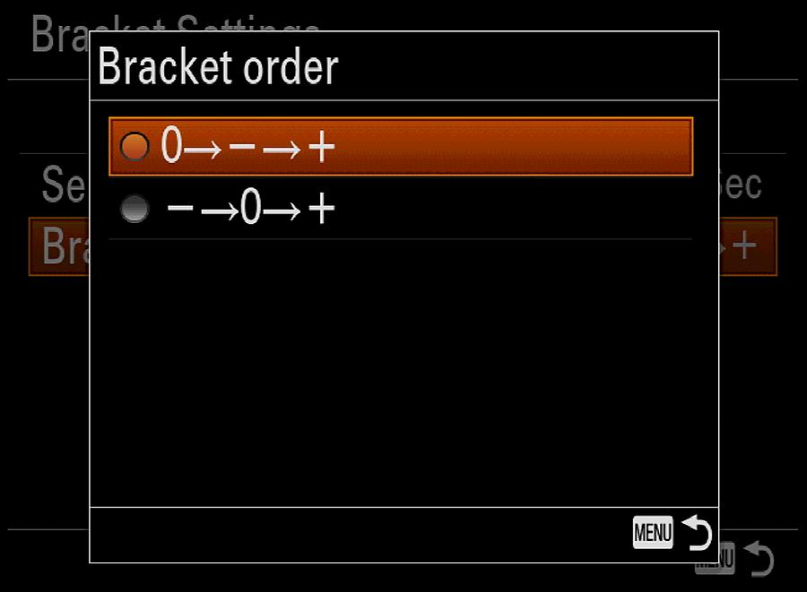 When you select Bracket Settings, you will see 2 sub-options: Self-timer During Bracket, and Bracket Order.