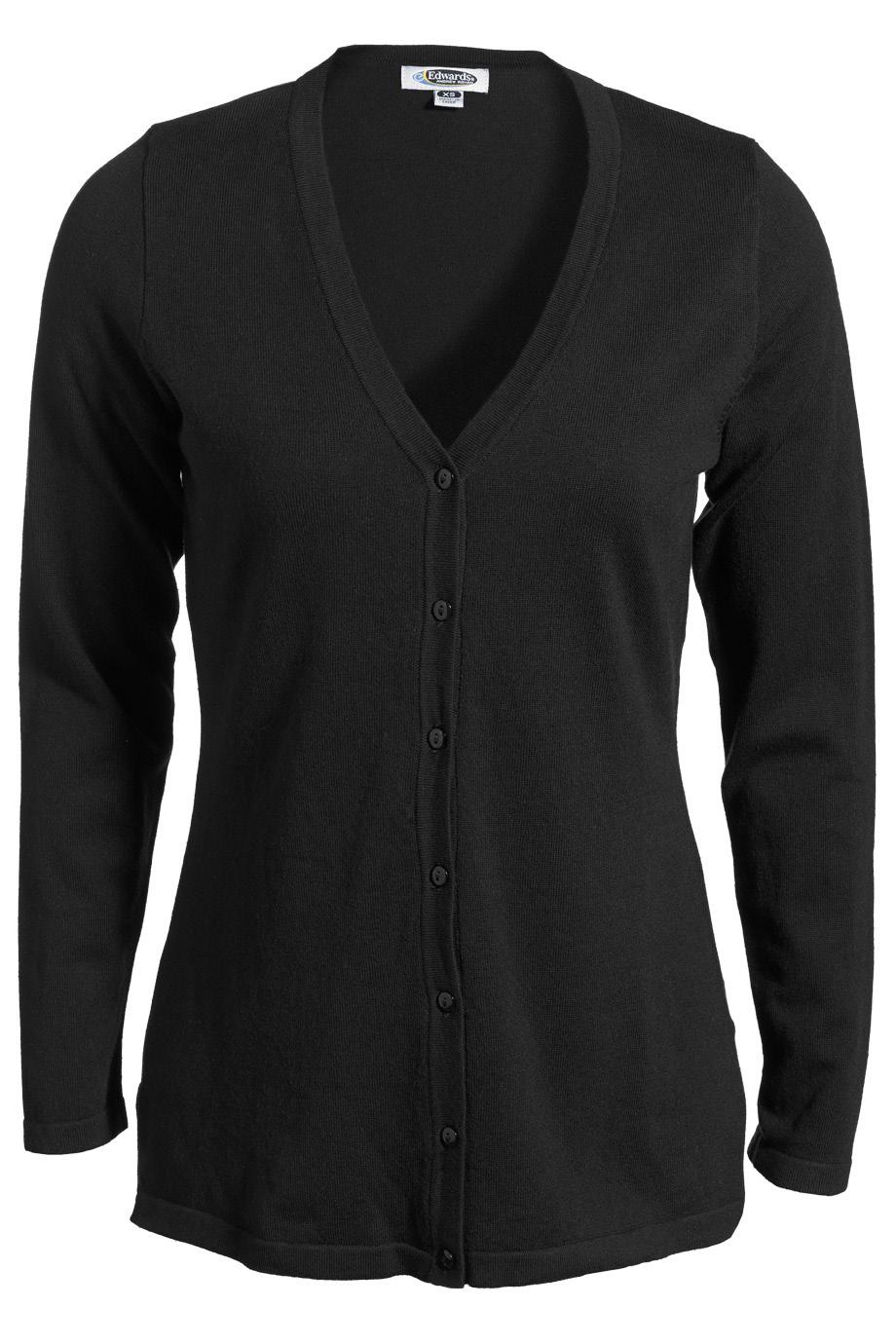 V-Neck Fine Gauge Long Cardigan Sweater Item #: 046 52% Cotton/31% Acrylic/17% Nylon Long fine gauge V-neck cardigan Narrow