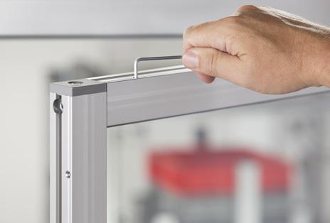 840 0.0.649.51 0.0.649.51 0.0.650.61 0.0.650.63 Clamping Set, Door Profile X 8 - XMS is used to precisely adjust door frames and correct distortion caused by the weight of the assembly.