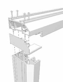 8 x 65mm transom screws (SH01) through the horizontal patio outer frame and PMJ01 joining bracket, and into the screw ports in the vertical patio outer frame.