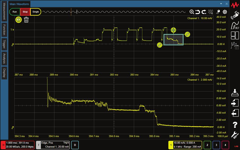 10 Keysight Accelerate debug and evaluation of IoT devices by current profile analysis - Application Note Measurement Examples (continued) Precise analysis of transient between sleep and active mode