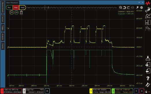 By checking the entire current profile and the zoomed waveform at the same time, you can validate and debug the waveform quickly and effectively. Is the power-on sequence expected? Figure 13.
