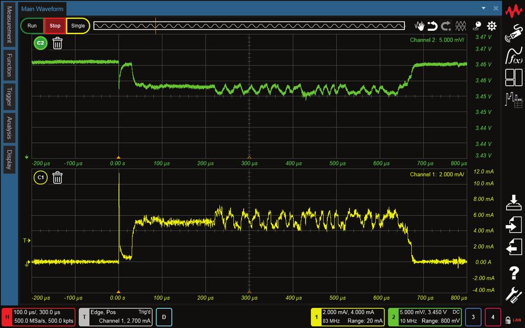 11 Keysight Accelerate debug and evaluation of IoT devices by current profile analysis - Application Note Measurement Examples (continued) Concurrent voltage measurement with the current waveform 7
