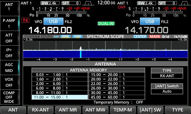 SCOPE OPERATION Spectrum scope screen (Continue) D Displaying the Mini scope screen The Mini scope screen can be simultaneously displayed with another function display, such as the RTTY DECODE screen