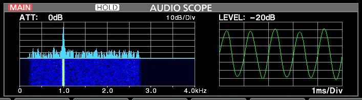 SCOPE displays the spectrum scope screen, and pushing it again returns to the Mini scope screen. Example: Displaying the Mini scope screen while the ANTENNA screen is displayed.
