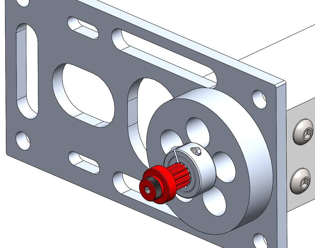 Step 7: Maintaining the position of the Back Block with magnet, slide the Bearing Block into the Square Tube (am-3254) so that the #10-32 tapped holes on the Bearing Block line up with