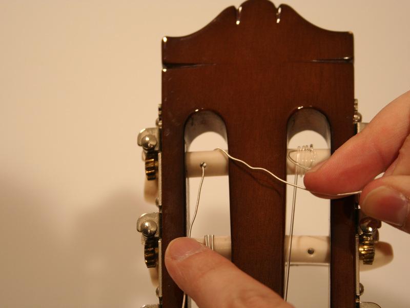 Step 5 Knot the A, D, and high E strings Repeat step 4 (outlined below) for only the