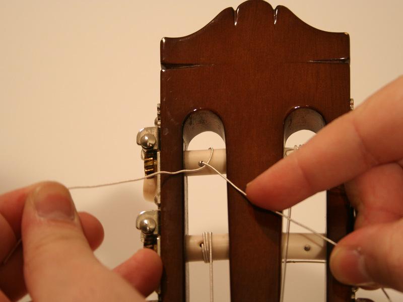 Pull the end over the tuning peg to the right side.