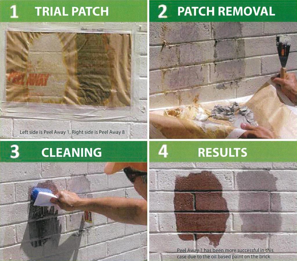 It is essential to perform a Trial Patch Evaluation for every paint removal project Recommended for use on: 1 Oil - Enamel - Lead Brick, Concrete, Cast Iron and Pressed Metal Not suitable for: