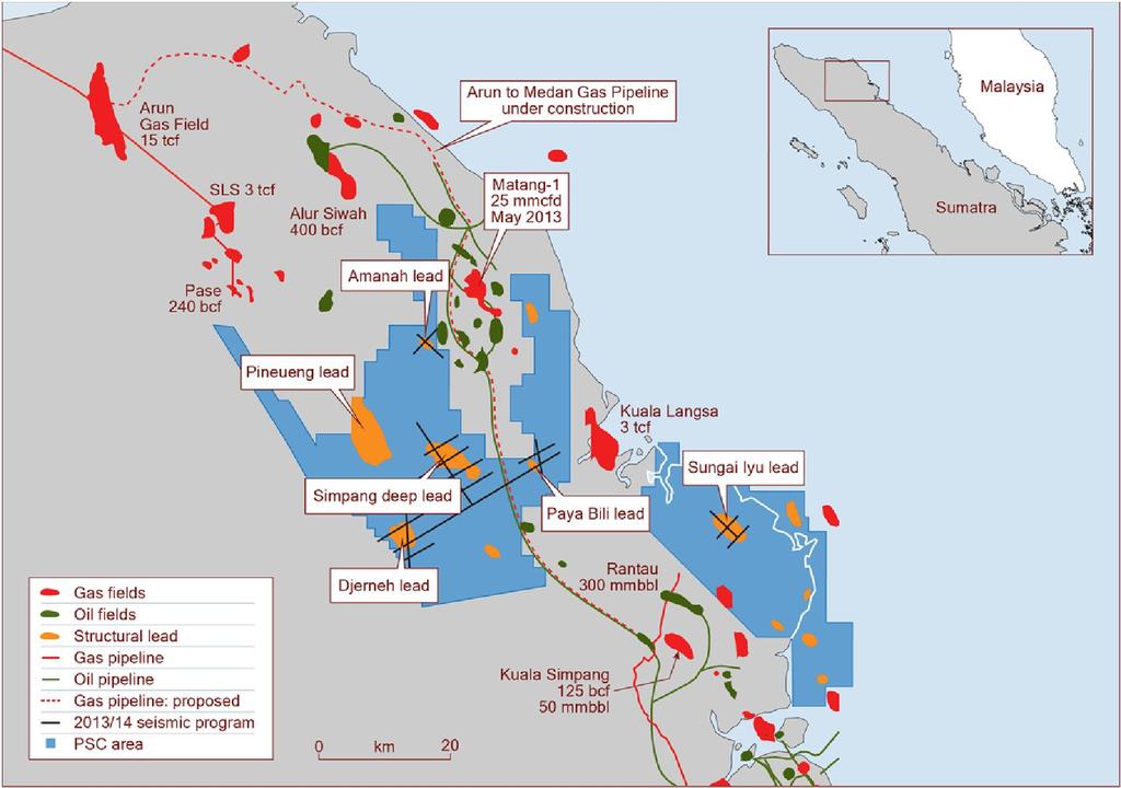 SOUTH BLOCK A, NORTH SUMATRA, INDONESIA Subject to proposed merger with Peak Oil & Gas Peak is Operator - 38.