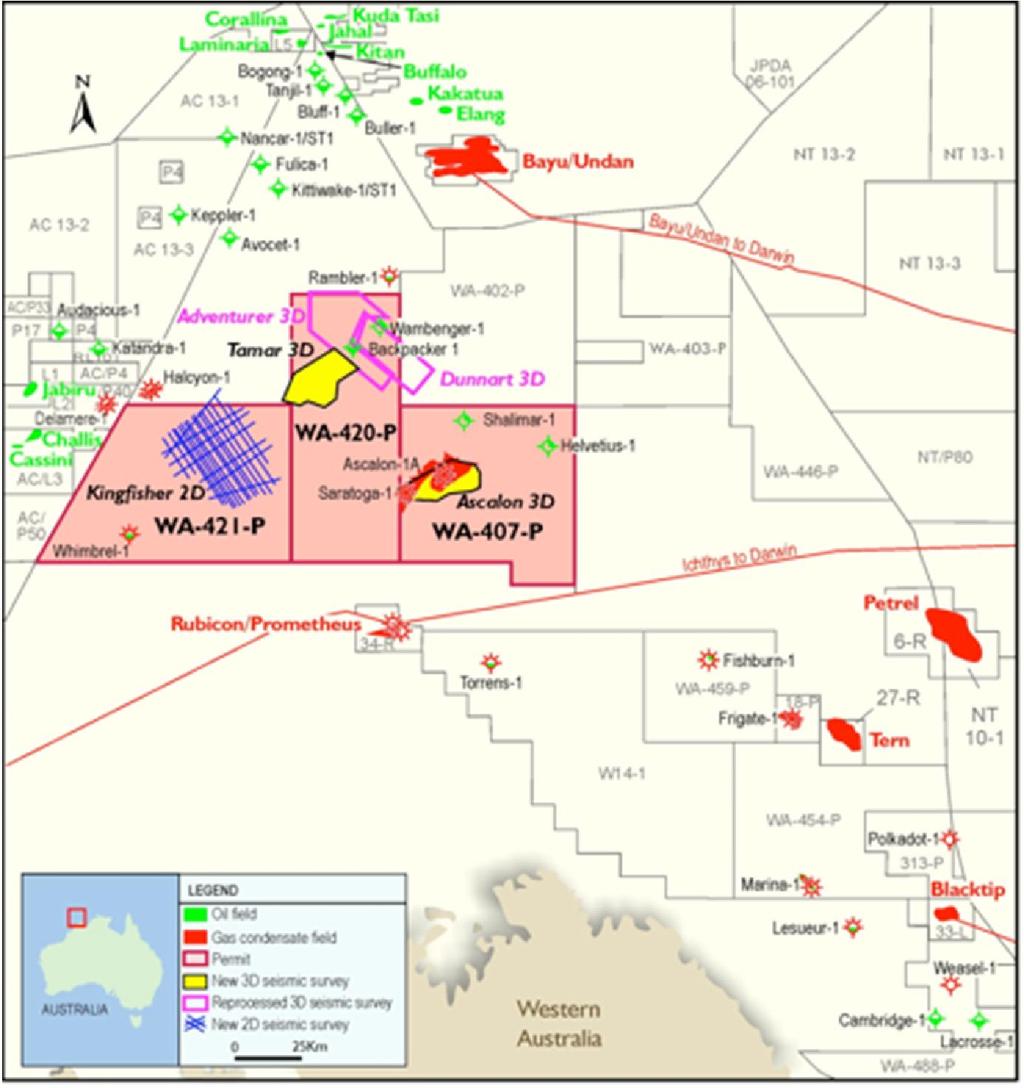 BONAPARTE BASIN, AUSTRALIA 100% interest in 3 permits New 2D & 3D seismic surveys acquired with interpretation, mapping and reprocessing undertaken