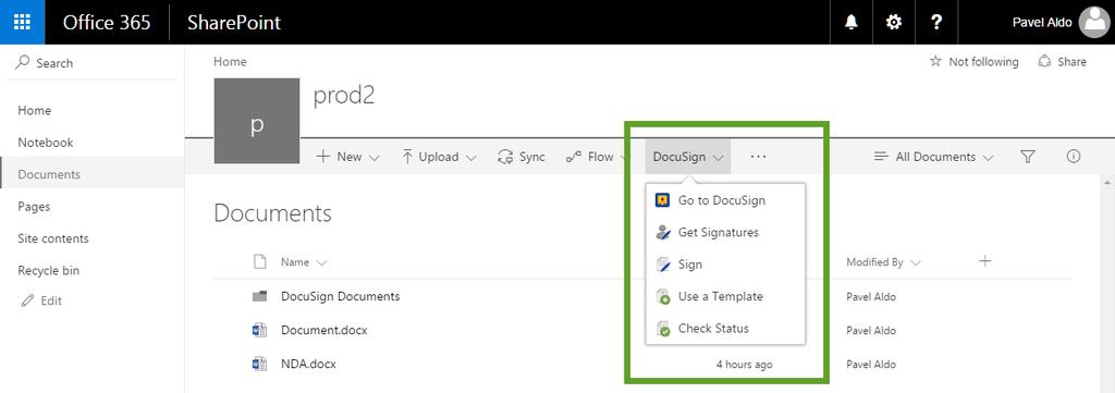 4 Note: DocuSign for SharePoint Online must be installed separately for each site. 7.