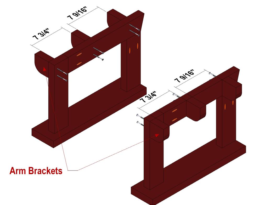 Figure 9 Apply glue to one of the non-curve ends of the Arm Brackets, position as shown in