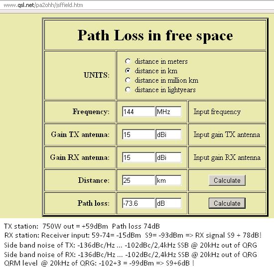 - Calculate path loss between two contest stations in 25km distance - http://en.wikipedia.