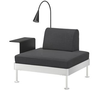 W94 D84, H79cm. IKEA. Model G1701F DELAKTIG. The light is sold with a bulb of the energy class A+. Hillared anthracite 892.537.44 DELAKTIG armchair with side table and lamp 460 Tom Dixon.