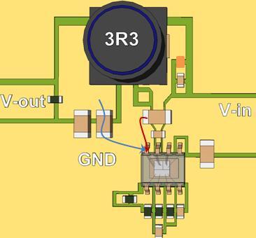 Identify the VIN and GND node of the switching loop, and place different size input capacitors as close as possible between these nodes, the smallest size capacitor closest to the nodes.