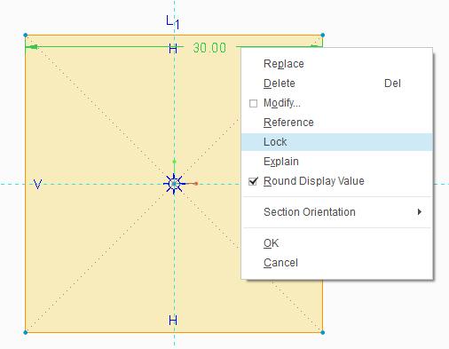 Changing a dimension to 30: Move the cursor over the dimension value shown here at X1, and doubleclick. Type the new value of 30 and then press ENTER.