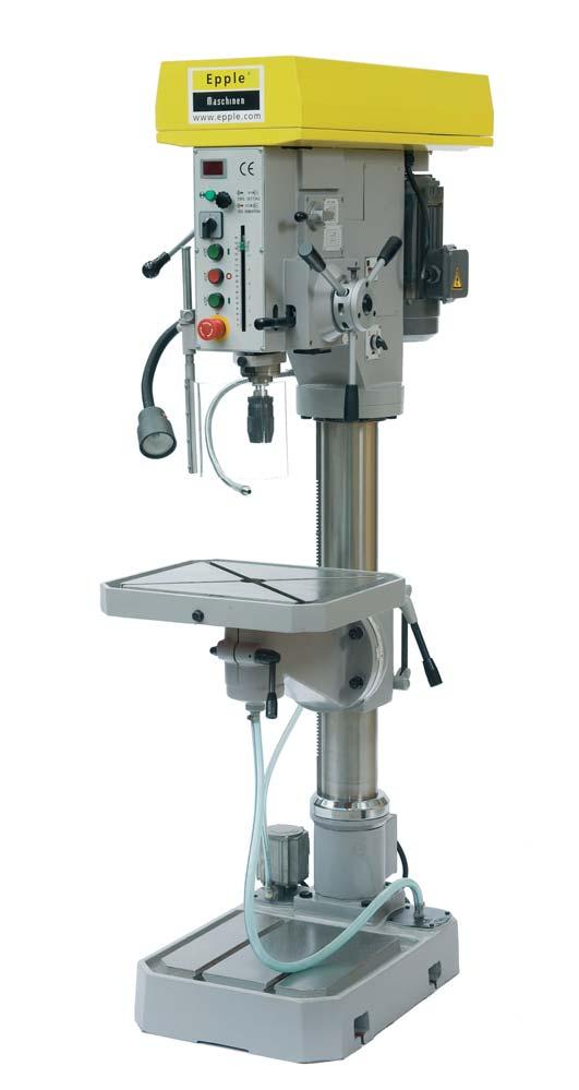 23 VARIABLE SPEED COLUMN DRILL WITH DIGITAL SPEED DISPLAY, COOLANT SYSTEM, WORKING LIGHT AND AUTOMATIC DRILLING FEED MT 4-50 MM SB 55 SV DRILLING» Solid industrial construction» Stability and