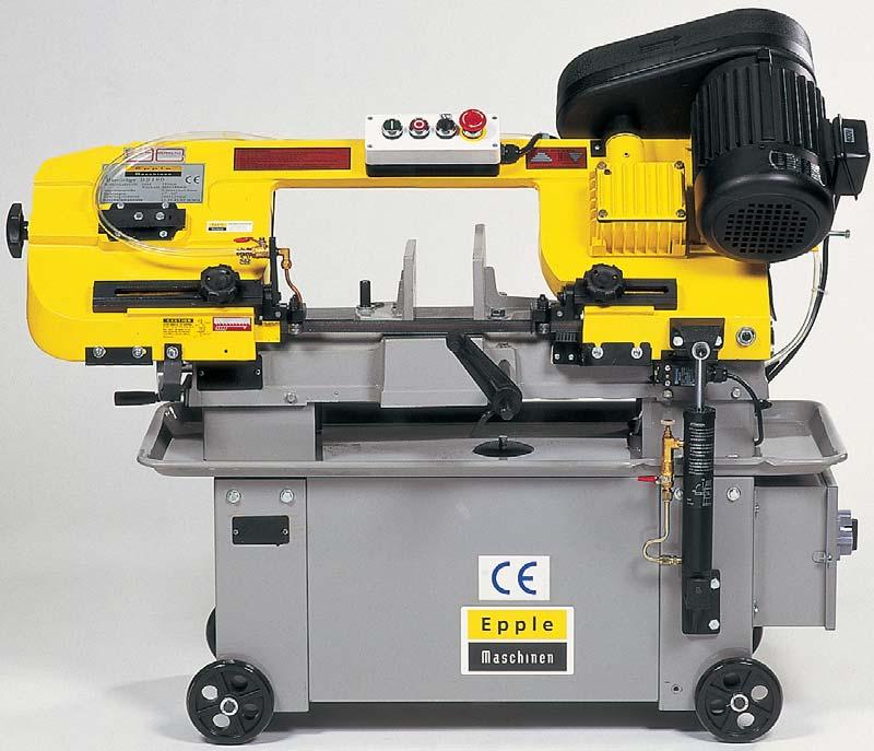 61 METAL BANDSAW BS 180 SAWING NET WEIGHT: 130 KG» Hydraulic lowering» Quick acting vice» Coolant system» Head swivels to 45» Chip brush» Transportable» 4 Speeds through selectable, oil bathed