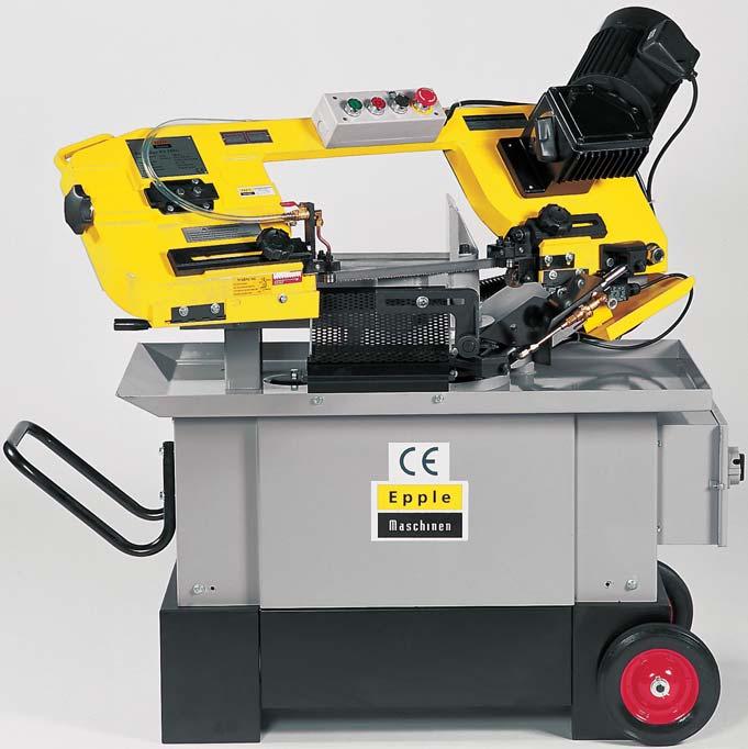 62 METAL BANDSAW METAL BANDSAW WITH SWIVEL HEAD BS 180 G NET WEIGHT: 180 KG» Hydraulic lowering» Quick acting vice» Coolant system» Head swivels to 45» Chip brush» Transportable big rubber wheels for