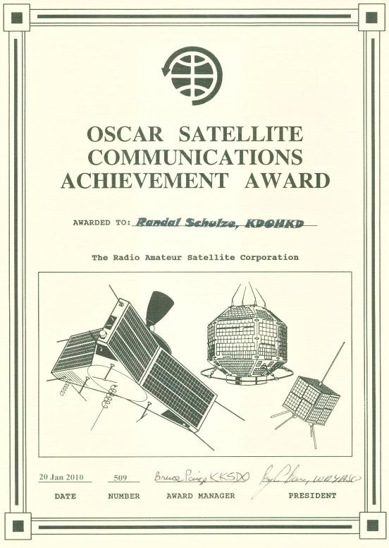 Randy Earned Three Awards: The OSCAR Satellite Communications