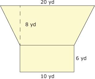 5. A patio surface is composed of a trapezoid and a rectangle. The dimensions, in yards (yd), of the patio surface are shown. What is the area of the patio surface in square yards? A. 180 B. 0 C.