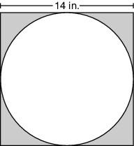 9. Tricia made a circular mat from a square piece of cloth. Which is closest to the circumference, in inches, of the circular mat? A. 44 inches B. 88 inches C. 154 inches D. 616 inches 10.