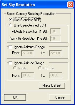 9. Set Sky Resolution Information This brings up the Set Sky Resolution dialog which allows users to change information related to the resolution of the sky.
