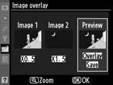 Highlight Image 1 or Image 2 and optimize exposure for the overlay by pressing 1 or 3 to select the gain for image 1 from values
