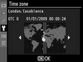 4 Select Time zone and date. Select Time zone and date and press 2. 5 Set time zone. Select Time zone and press 2.
