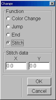 [Change] key Click on this icon to open the stitch change menu. You can change stitch data and functions for selected stitches.