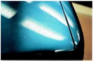 WATER SPOTTING Description: (Water Marking) Circles with raised edges or whitish spots resembling the various shapes of water droplets appear on the surface of the paint film.