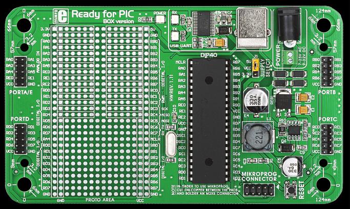 Introduction to Ready for PIC Ready for PIC is a compact development tool for device development based on PIC microcontrollers. Board is equipped with PIC16F887 MCU that is placed in DIP40 socket.
