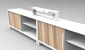 Locate the track support bracket and hand tighten to the location of the plate using washers and 6 mm bolts (1 washer per bolt), for each side of the credenza attachment bracket. IMGE 3.