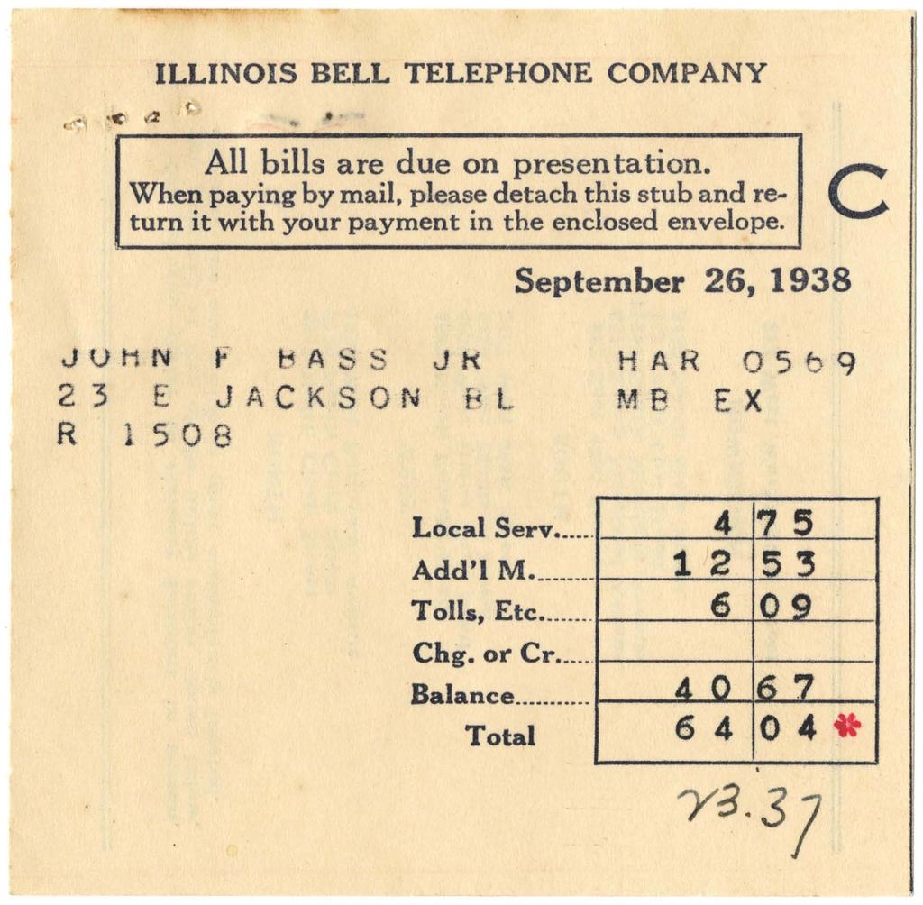 ILLINOIS BELL TELEPHONE COMPANY All Property bills of Mote are Marine due Laboratory, on presentation. Sarasota, Florida. When paying by mail.