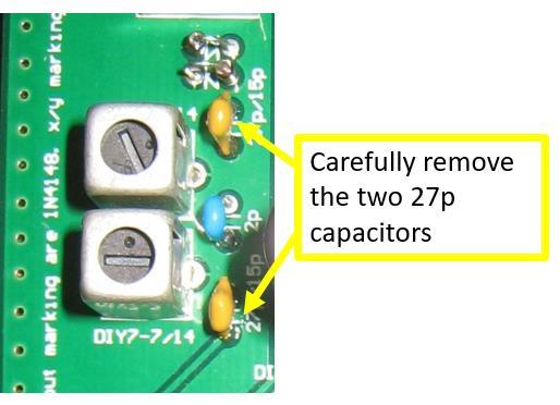 the two capacitors from the Transmit filter as shown To X1-2 Note: It is difficult to