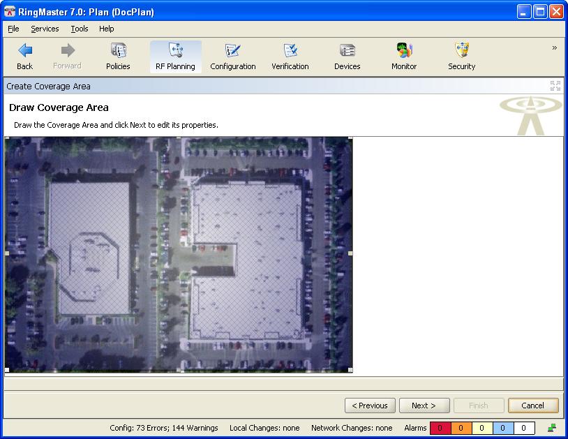 Mesh and Outdoor Planning 10. The Draw Coverage Area window is displayed, select a shape tool and click Next.