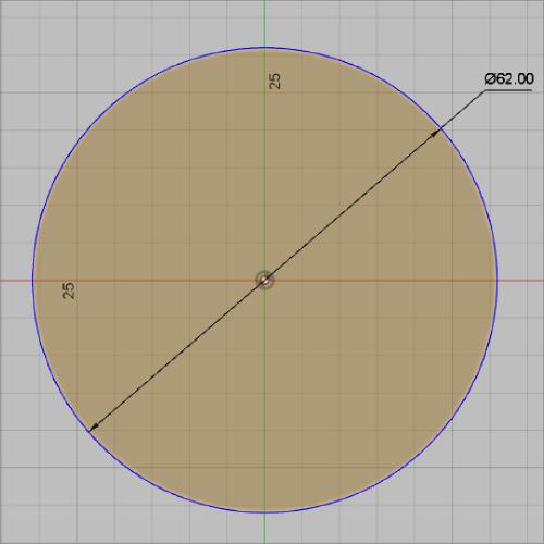 Step 4: Dimension the circle 1. Select Sketch > Sketch Dimension. 2. Select the circle sketch. 3. Click again to place the dimension. 4. Type in a value of 62 mm.