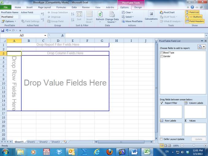 Choose existing sheet and specify the location or choose a new work sheet c. Move the variables for the column and rows d.