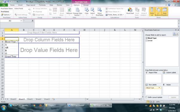 Format the table as needed Example 1: To construct a joint frequency table for two variables in the file Blood Type: a.