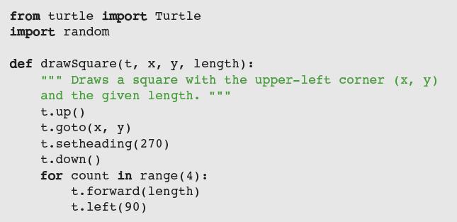 Drawing with Random Colors The Turtle class includes a pencolor method for changing the turtle s drawing color Expects integers for the three RGB components Each color component requires 8