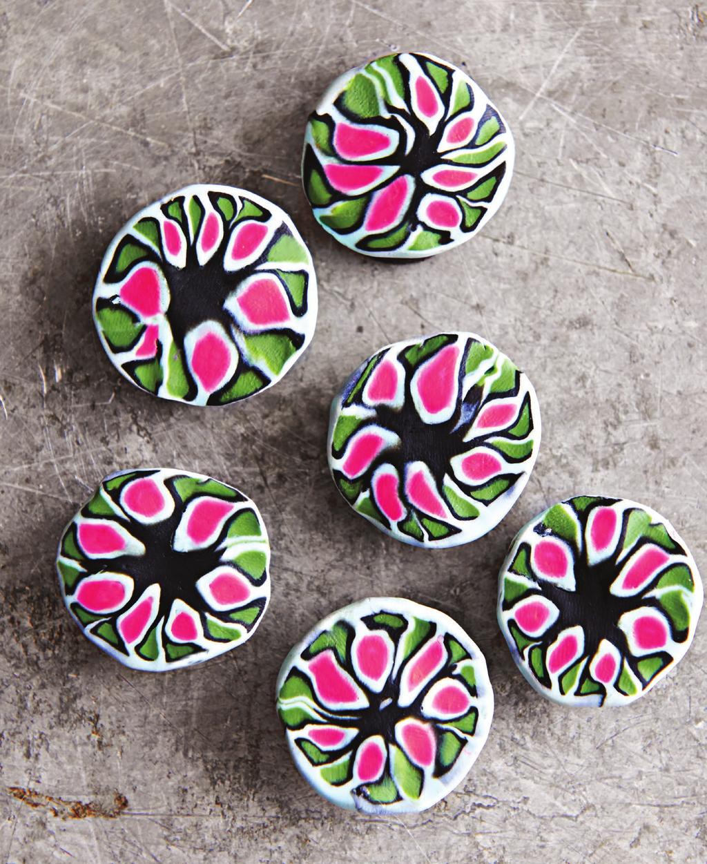 MAGNETIC ATTRACTION Floral designs take shape on clay-topped magnets,