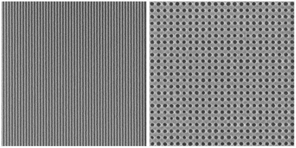 Pitch 32 dense line-space patterning and pitch 36 dense orthogonal contact hole patterning in single EUV exposure (at 45mJ/cm 2 and 33mJ/cm 2 exposure dose, respectively, on ASML NX3300 EUV scanner