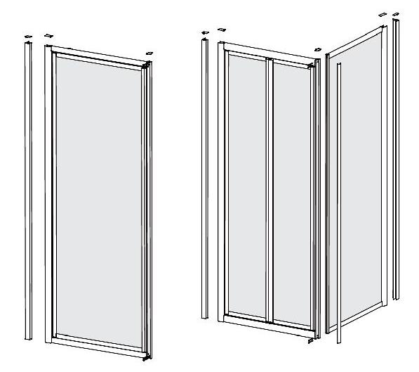 F F D C D D A B E Parts list: A. 1 x Pivot Door Assembly or B. 1 x Bi-Fold door assembly C. 1 x Side panel assembly D. 2 x End frame channels E.
